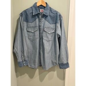 Levi's Denim Western Shirt Mens L Long Sleeve Button Up Two Tone Cowboy‎
